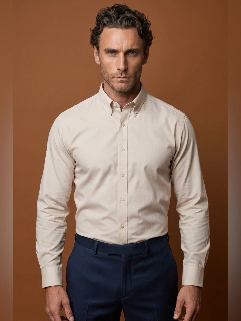 Jos. A. Bank Beige Button-Down Dress Shirt Tailored Fit